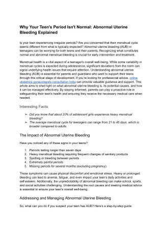 Abnormal Uterine Bleeding Explained - online obstetrics gynecologists consultation India