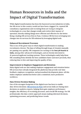 Human Resources in India and the Impact of Digital Transformation