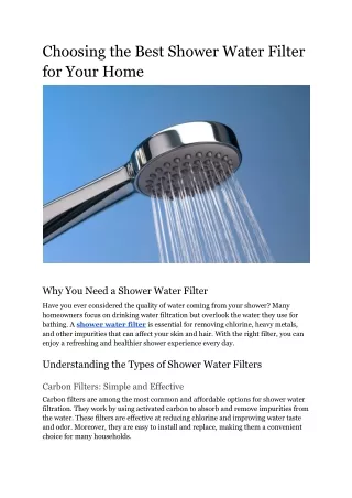 Choosing the Best Shower Water Filter for Your Home