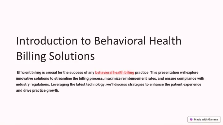 introduction to behavioral health billing