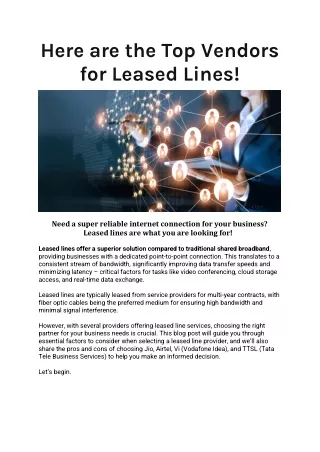 Here are the Top Vendors for Leased Lines