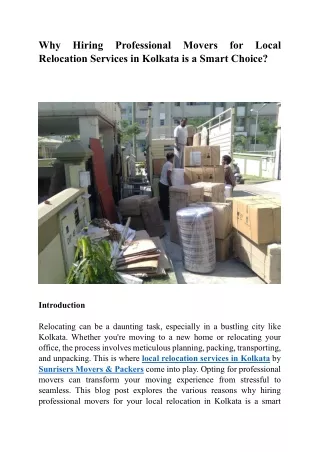 Why Hiring Professional Movers for Local Relocation Services in Kolkata is a Smart Choice