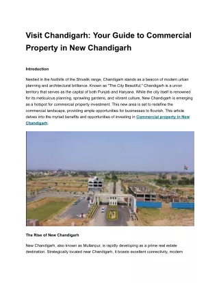 Visit Chandigarh: Your Guide to Commercial Property New Chandigarh