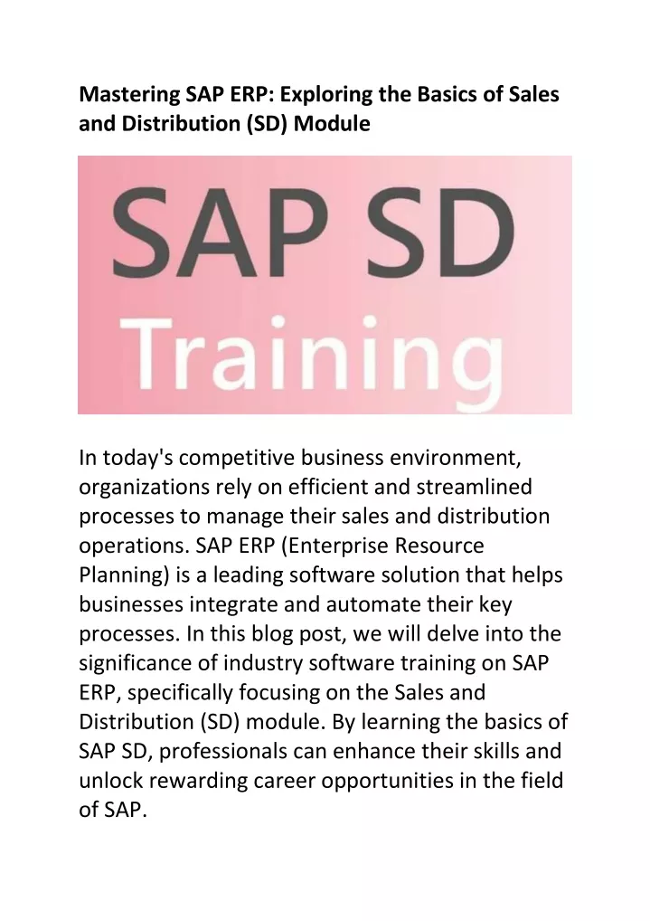 mastering sap erp exploring the basics of sales