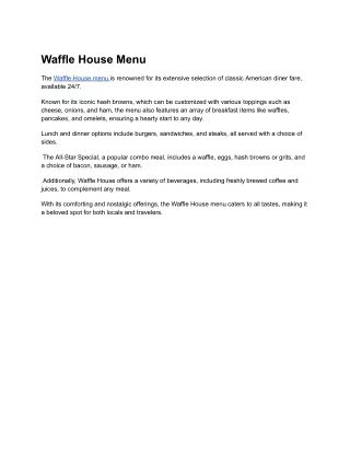 Waffle House Menu