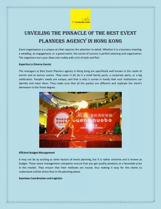 Unveiling the Pinnacle of the Best Event Planners Agency in Hong Kong