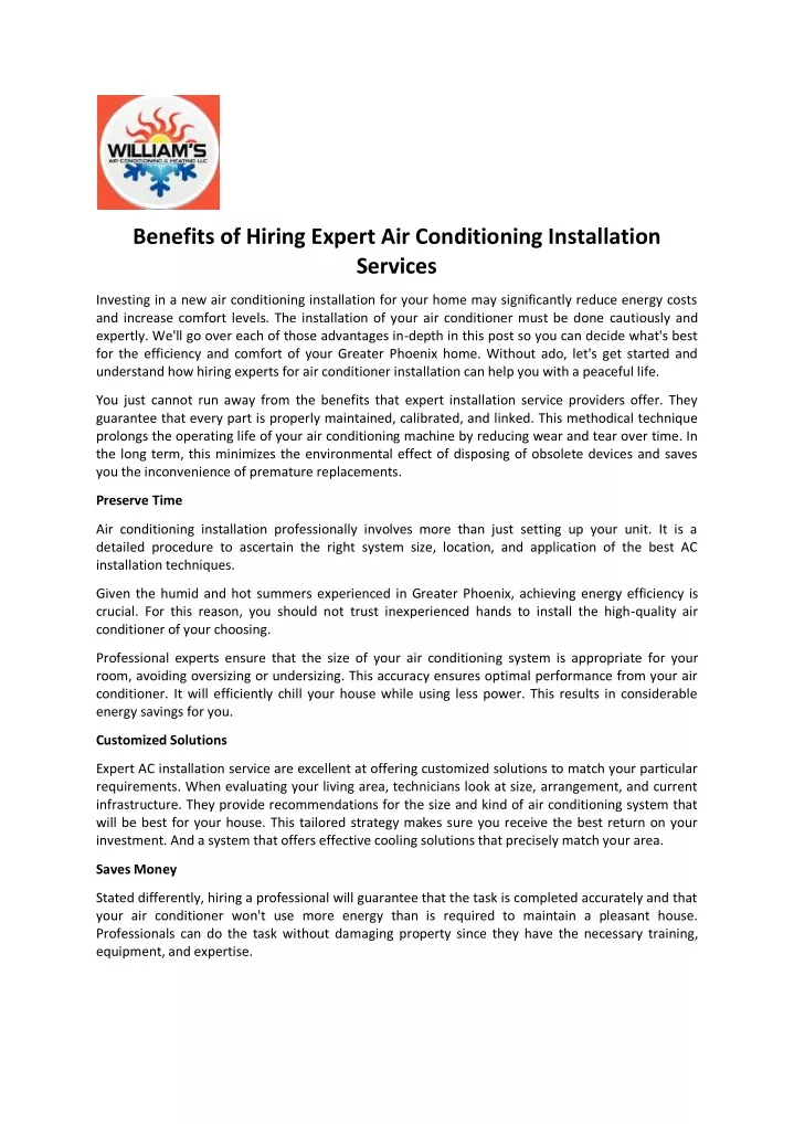 PPT - Benefits of Hiring Expert Air Conditioning Installation Services ...