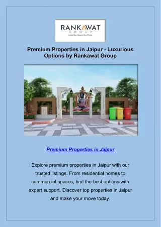 Premium Properties in Jaipur - Luxurious Options by Rankawat Group