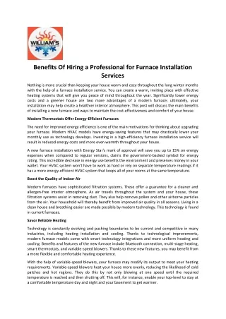 Benefits Of Hiring a Professional for Furnace Installation Services