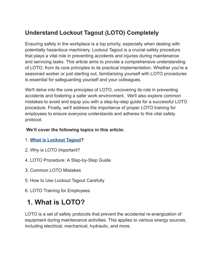 understand lockout tagout loto completely