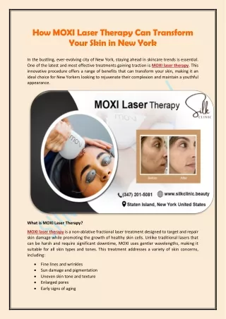 How MOXI Laser Therapy Can Transform Your Skin in New York