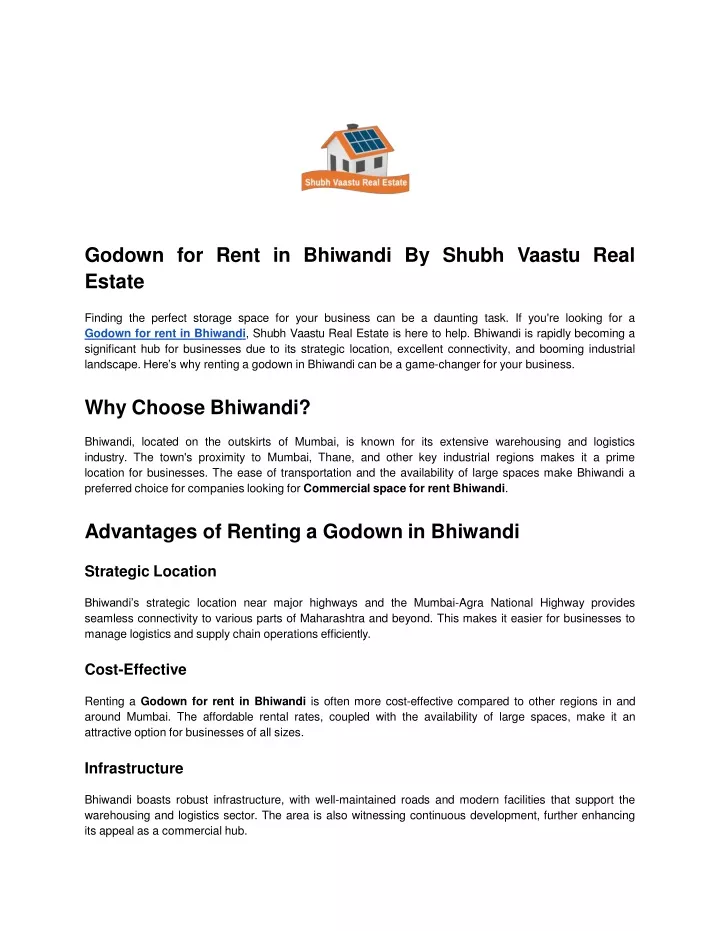 godown for rent in bhiwandi by shubh vaastu real