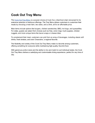 Cook Out Menu