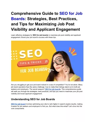 Comprehensive Guide to SEO for Job Boards_ Strategies, Best Practices, and Tips for Maximizing Job Post Visibility and A