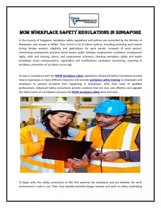 MOM Workplace Safety Regulations in Singapore
