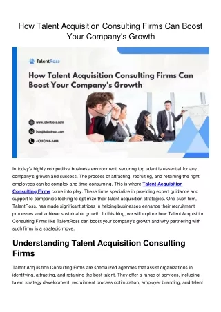 How Talent Acquisition Consulting Firms Can Boost Your Company's Growth