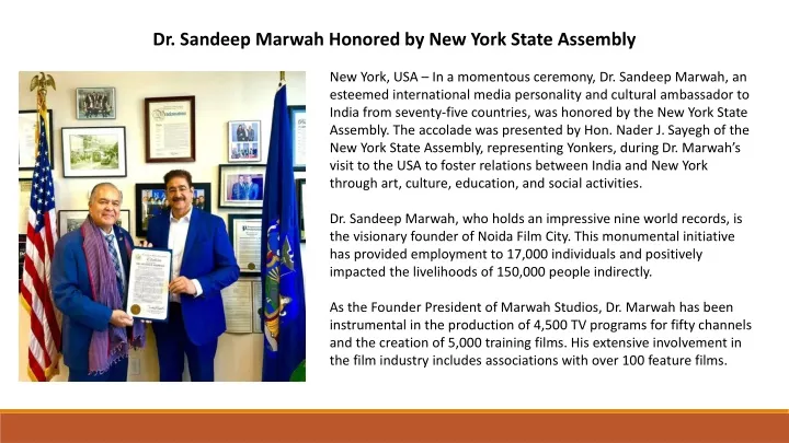 dr sandeep marwah honored by new york state