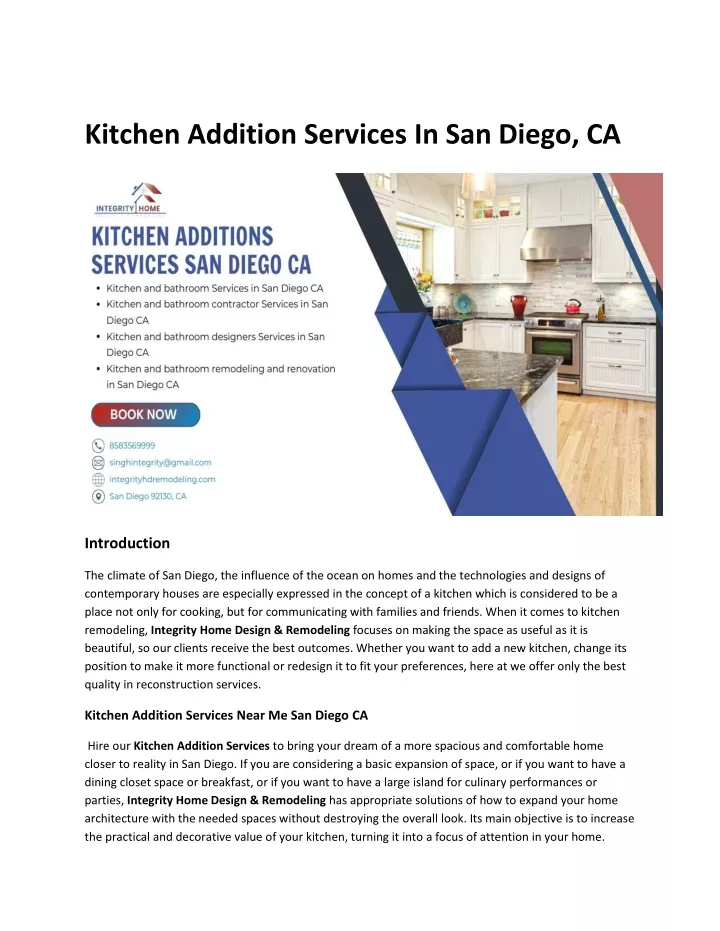 kitchen addition services in san diego ca