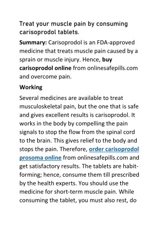 Treat your muscle pain by consuming carisoprodol tablets