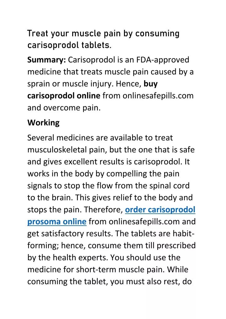 treat your muscle pain by consuming carisoprodol