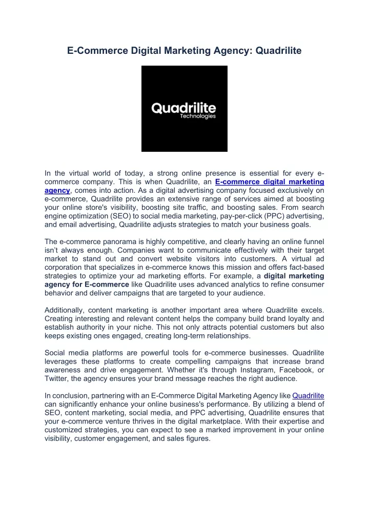 e commerce digital marketing agency quadrilite