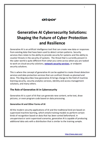 Generative AI Cybersecurity Solutions Shaping the Future of Cyber Protection and Resilience