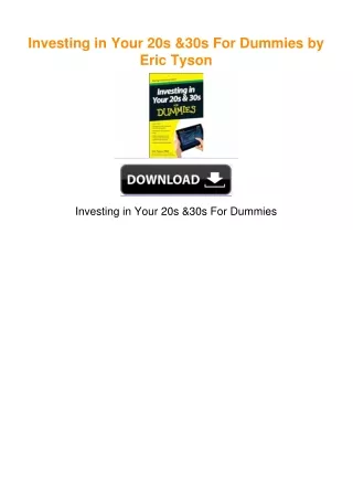 Investing in Your 20s & 30s For Dummies by Eric Tyson