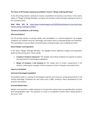 Consolidation in the 3D Printing Industry