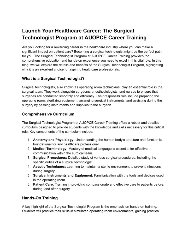 PPT - Launch Your Healthcare Career_ The Surgical Technologist Program ...