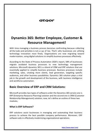 Dynamics 365 Better Employee, Customer & Resource Management!