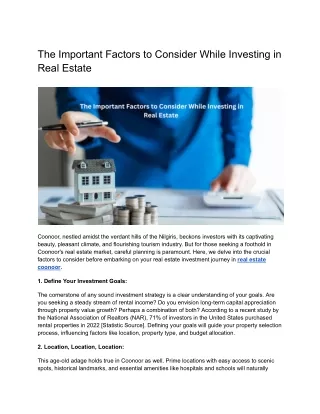 The Important Factors to Consider While Investing in Real Estate