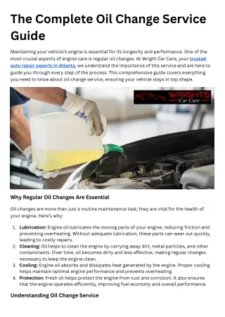 The Complete Oil Change Service Guide