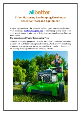 Mastering Landscaping Excellence: Essential Tools and Equipment