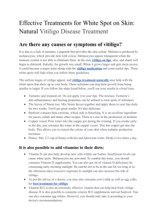 Effective Treatments for White Spot on Skin: Natural Vitiligo Disease Treatment