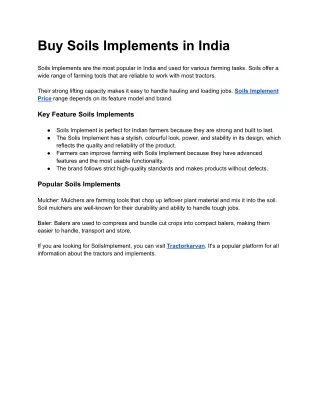 Buy Soils Implements in India