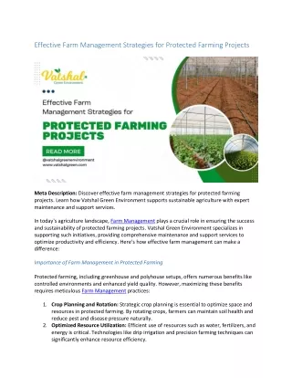 Effective Farm Management Strategies for Protected Farming Projects