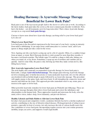 Healing Harmony: Is Ayurvedic Massage Therapy Beneficial for Lower Back Pain?