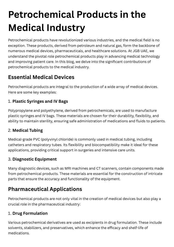 petrochemical products in the medical industry