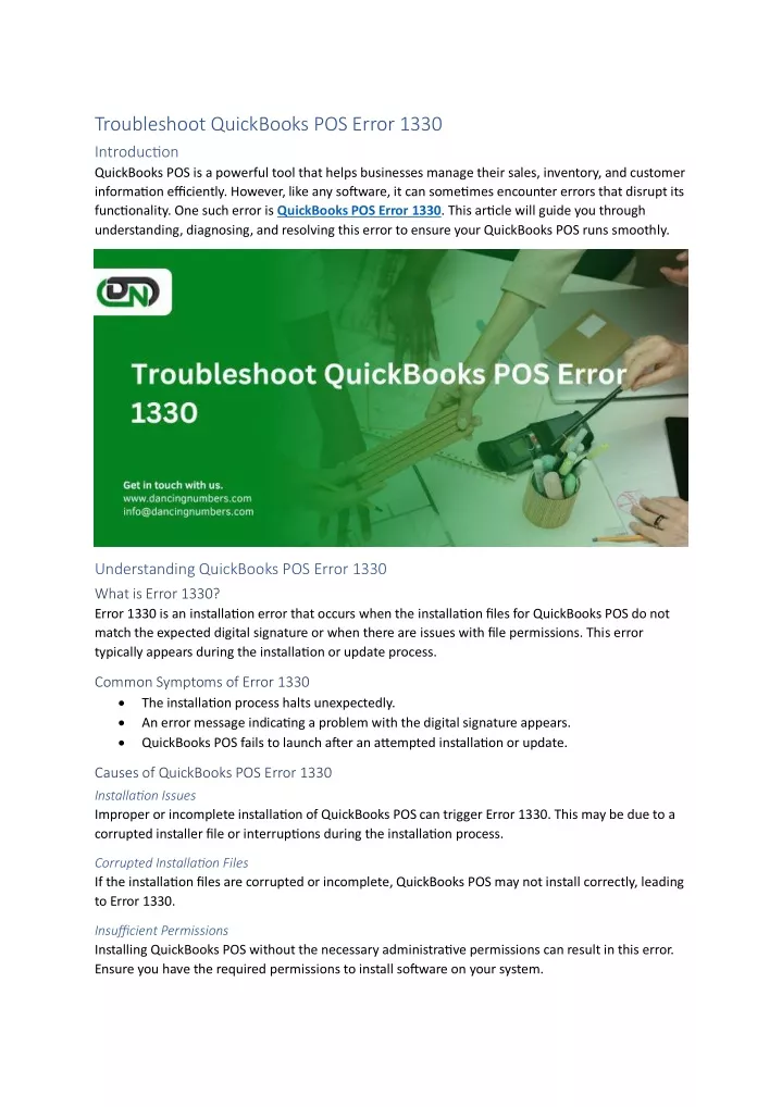 troubleshoot quickbooks pos error 1330