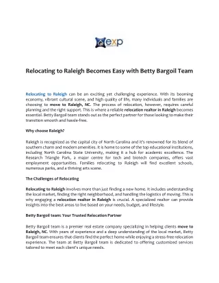 Relocating to Raleigh Becomes Easy with Betty Bargoil Team - PDF