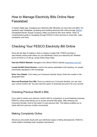 FESCO Electricity Bill Online