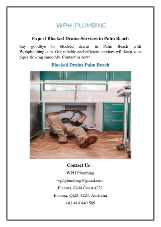 Expert Blocked Drains Services in Palm Beach