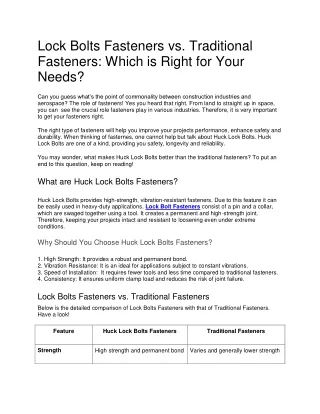 lock bolts fasteners vs traditional fasteners