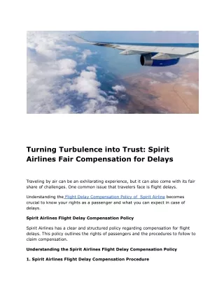 Turning Turbulence into Trust: Spirit Airlines Fair Compensation for Delays