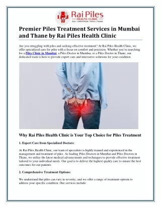 Expert Piles Treatment at Leading Clinics in Mumbai and Thane