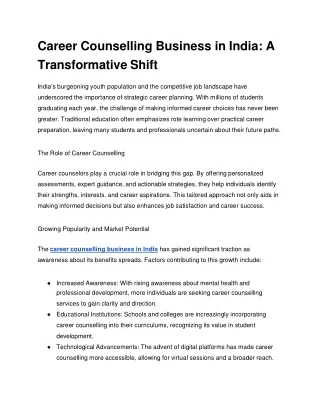 Career Counselling Business in India: A Transformative Shift