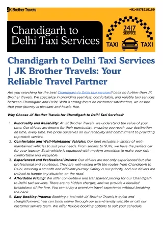 Chandigarh to Delhi Taxi Services