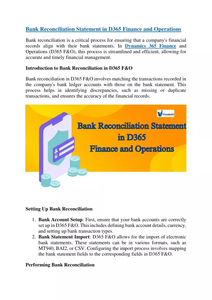 bank reconciliation statement in d365 finance