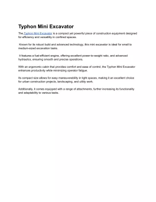 Typhon Mini Excavator