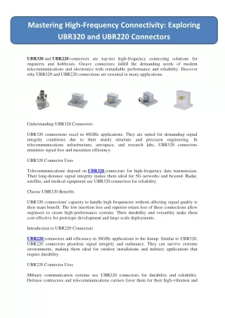 Mastering High-Frequency Connectivity: Exploring UBR320 and UBR220 Connectors